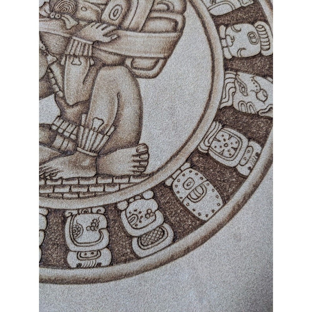 Vintage Mayan Sun Calendar Wall Art Suede Tooled Leather Sheet Made in Mexico - Picture 6 of 8